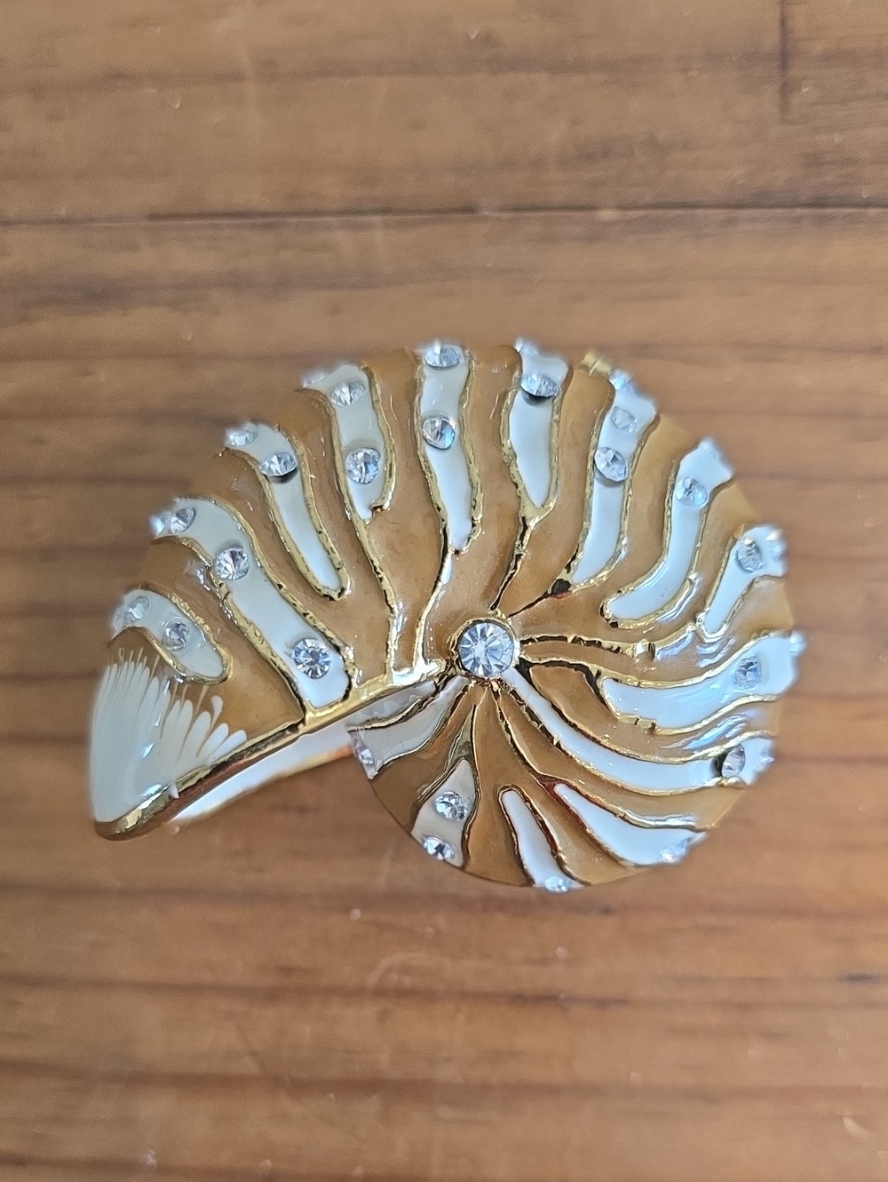 Nautilus Shell Enameled Box with Rhinestones